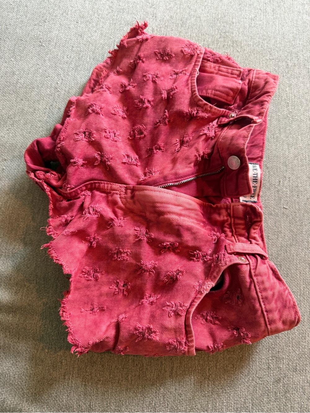 We The Free Coral-Pink Distressed Denim Shorts